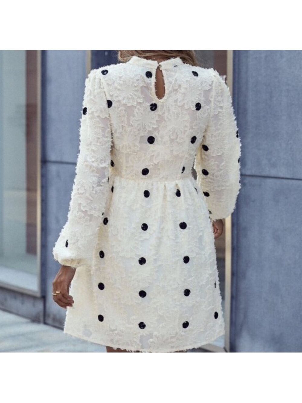 BOHO floral fuzzy polka dot sheer long sleeve dress - Picture 4 of 4
